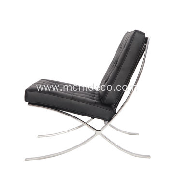 Black Leather Knoll Barcelona Chair with Ottoman